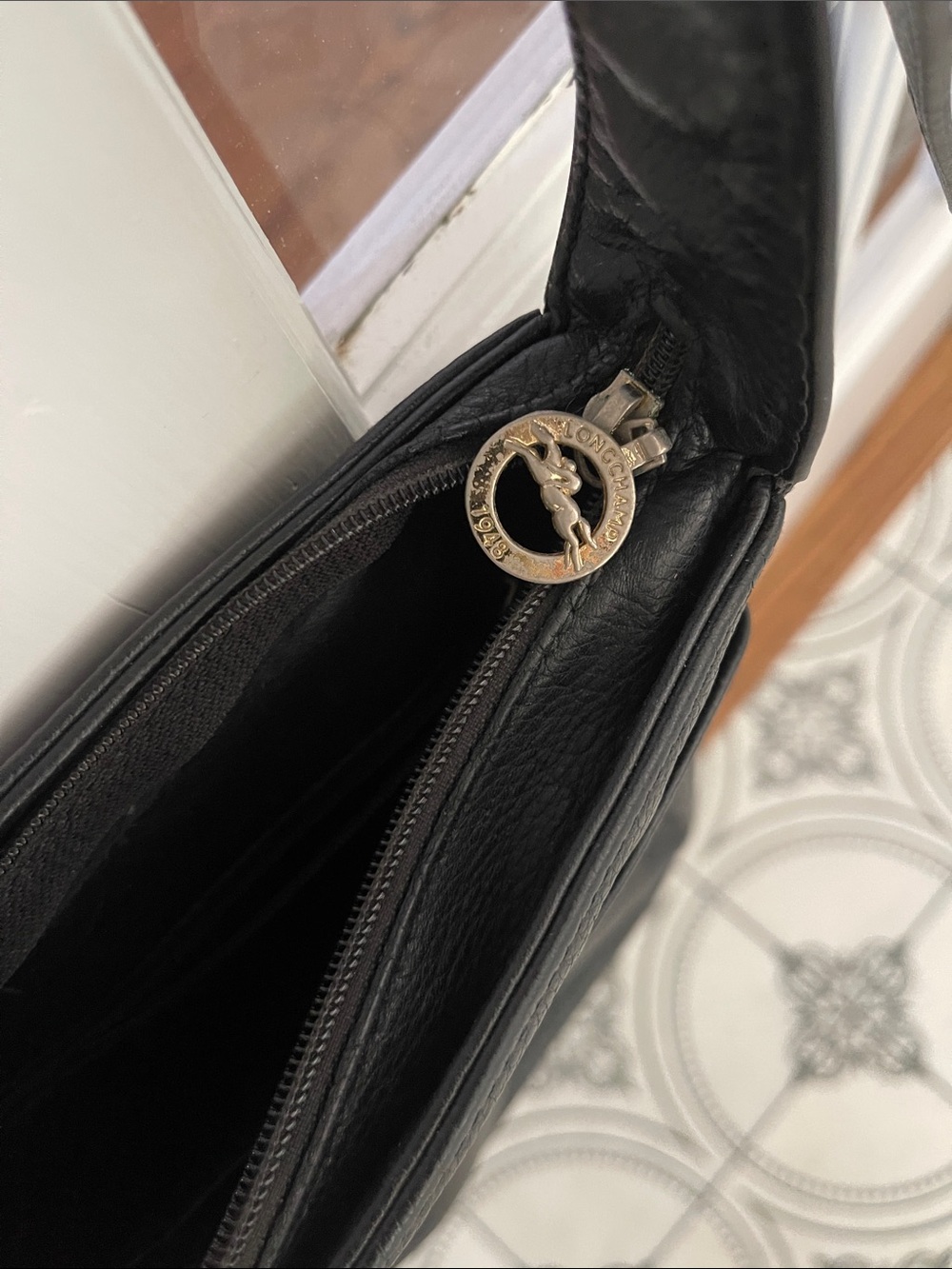 Longchamp Black Leather Messenger Bag - Picture 5 of 12
